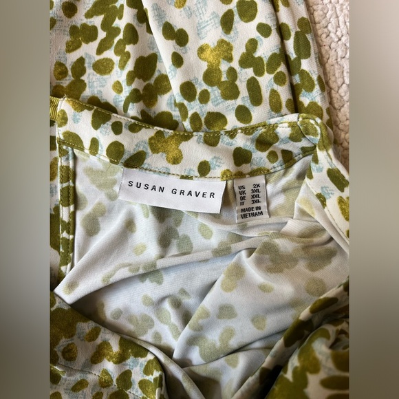 SUSAN GRAVER 2X POLKA DOT BLOUSE GREEN - Picture 3 of 6